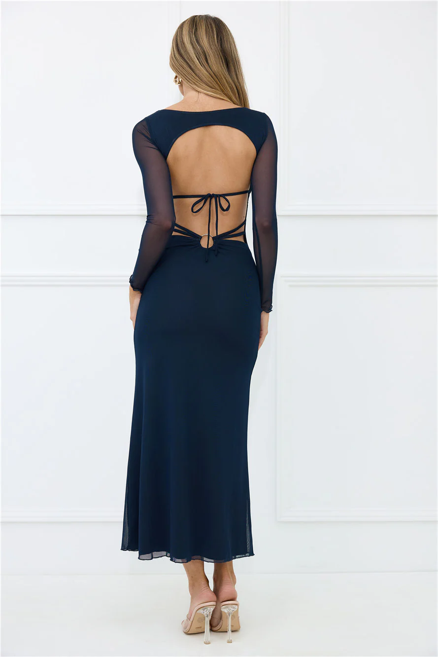 Thinking Pretty Long Sleeve Maxi Dress Navy