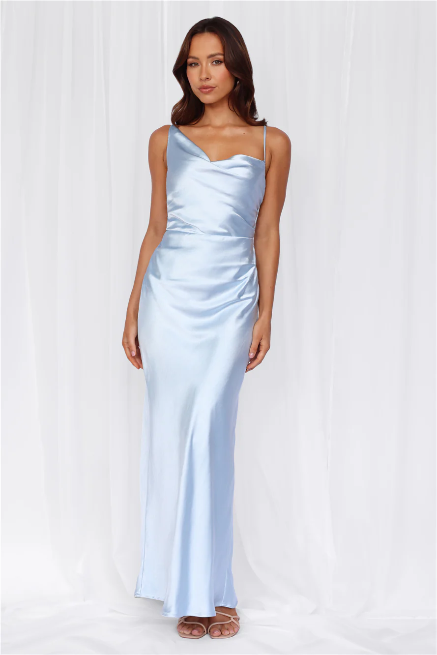 The Madeline Cowl Satin Maxi Dress Blue