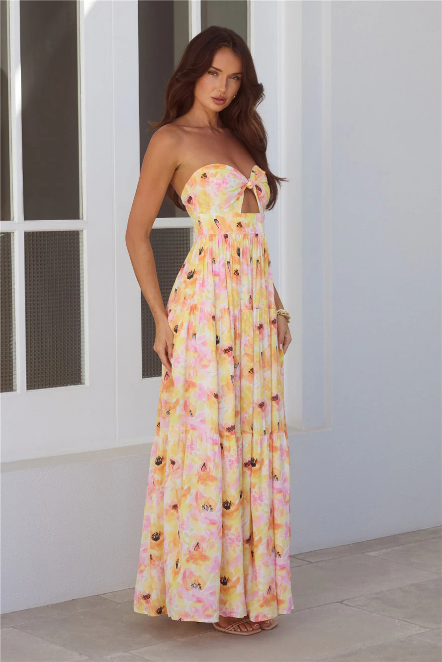 Sunlit Romance Strapless Maxi Dress Print