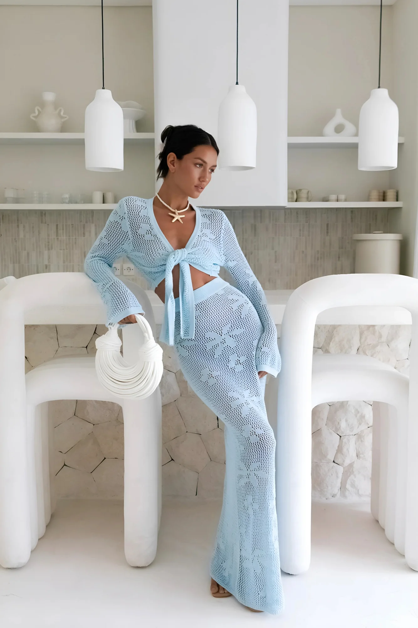 Terra Crochet Maxi Skirt Blue