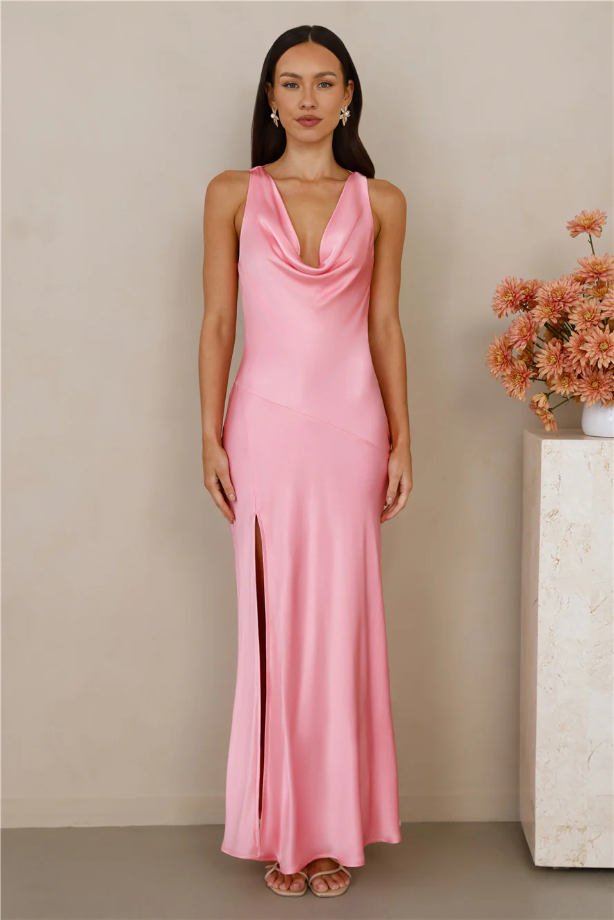 The Loretta Cowl Satin Maxi Dress Candy