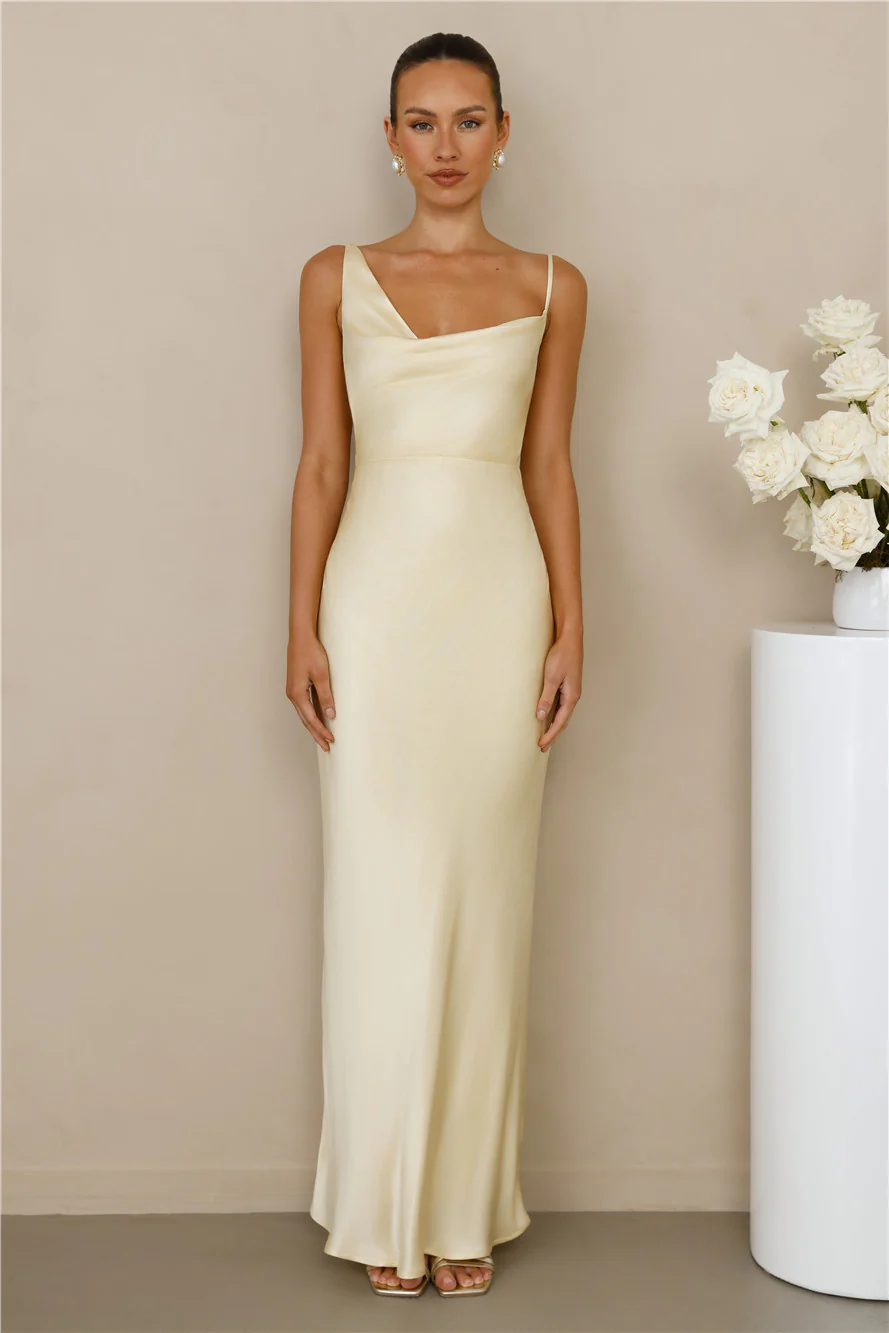 The Madeline Cowl Satin Maxi Dress Yellow