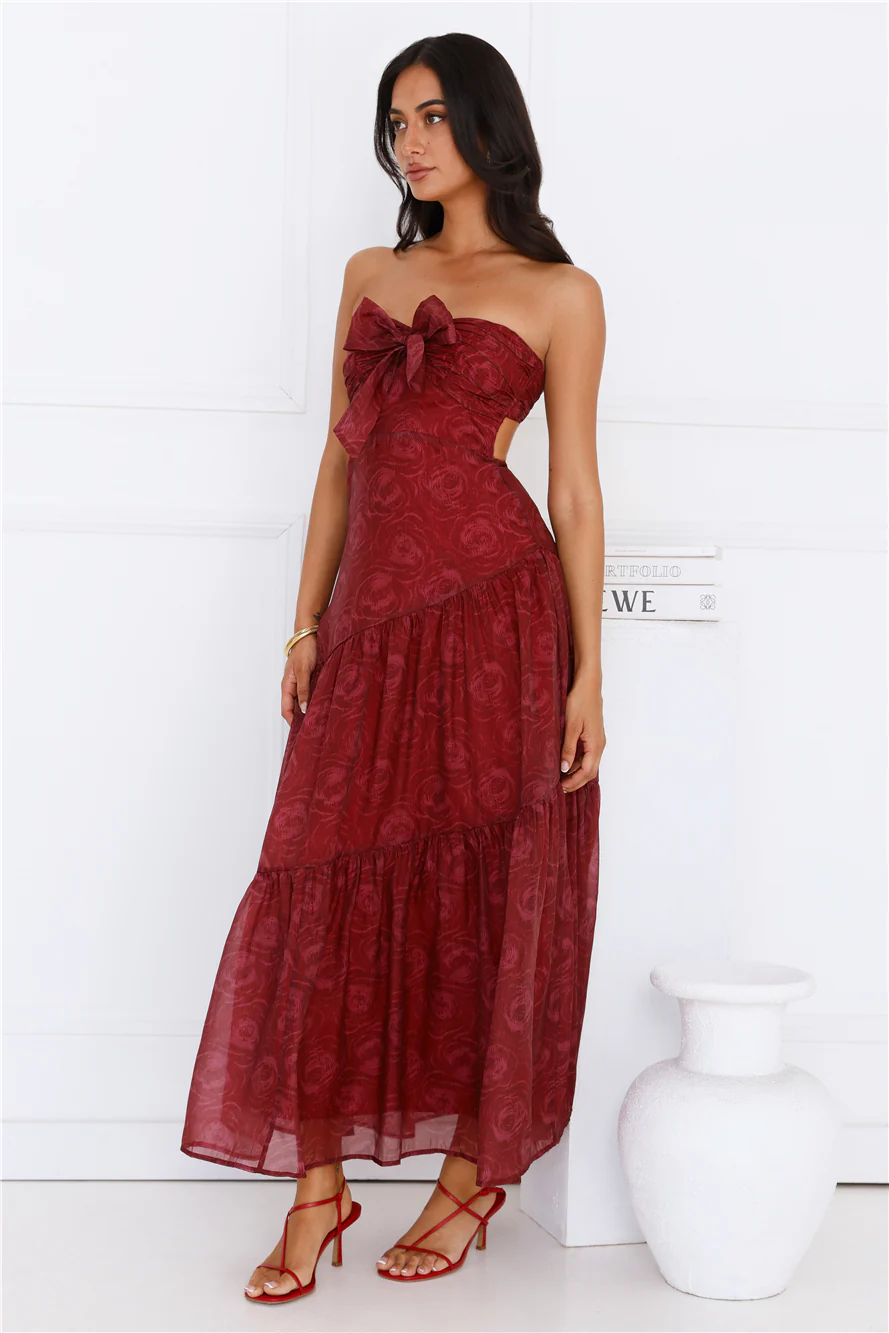Twilight Night Strapless Maxi Dress Burgundy