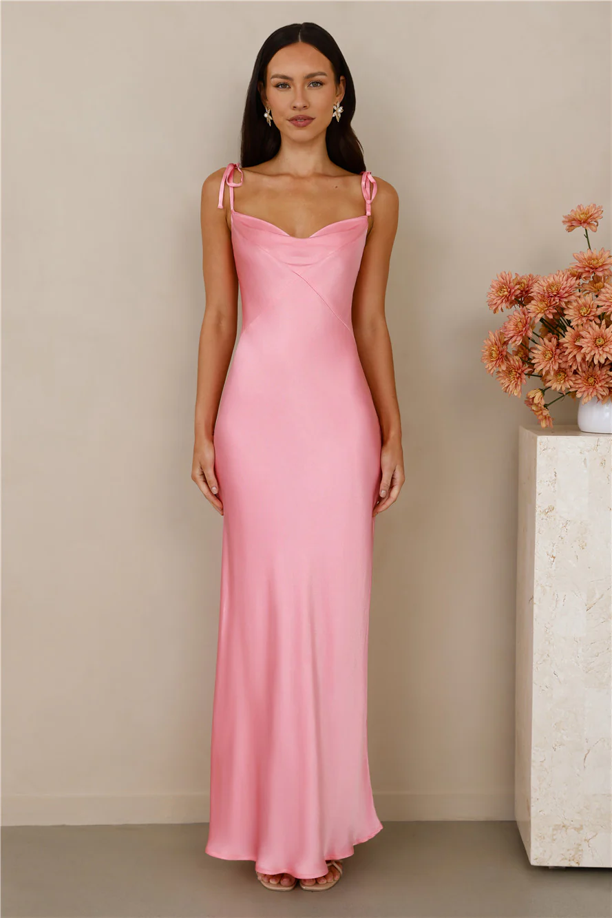 The Penelope Cowl Satin Maxi Dress Candy