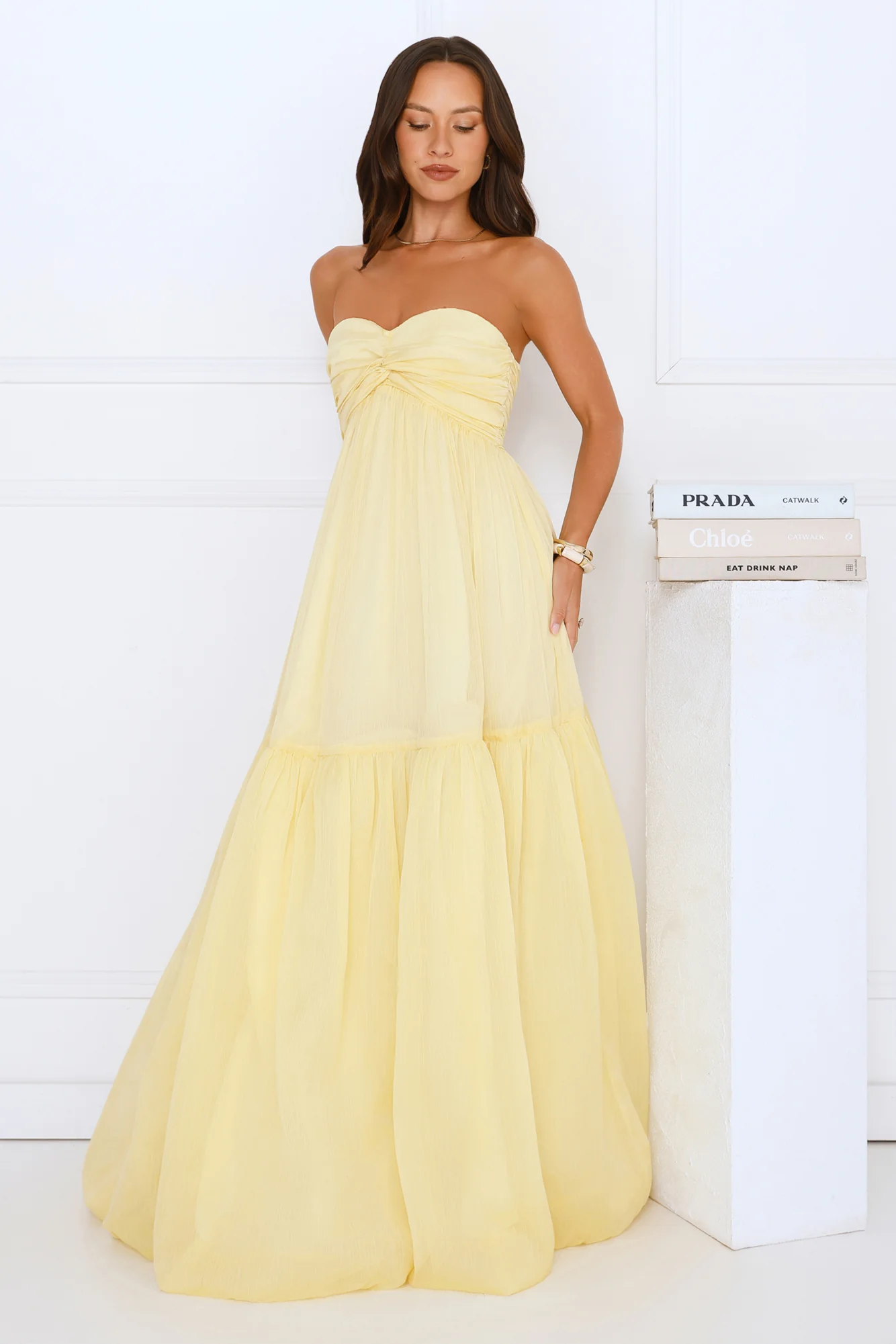 Unforgettable Style Strapless Maxi Dress Yellow