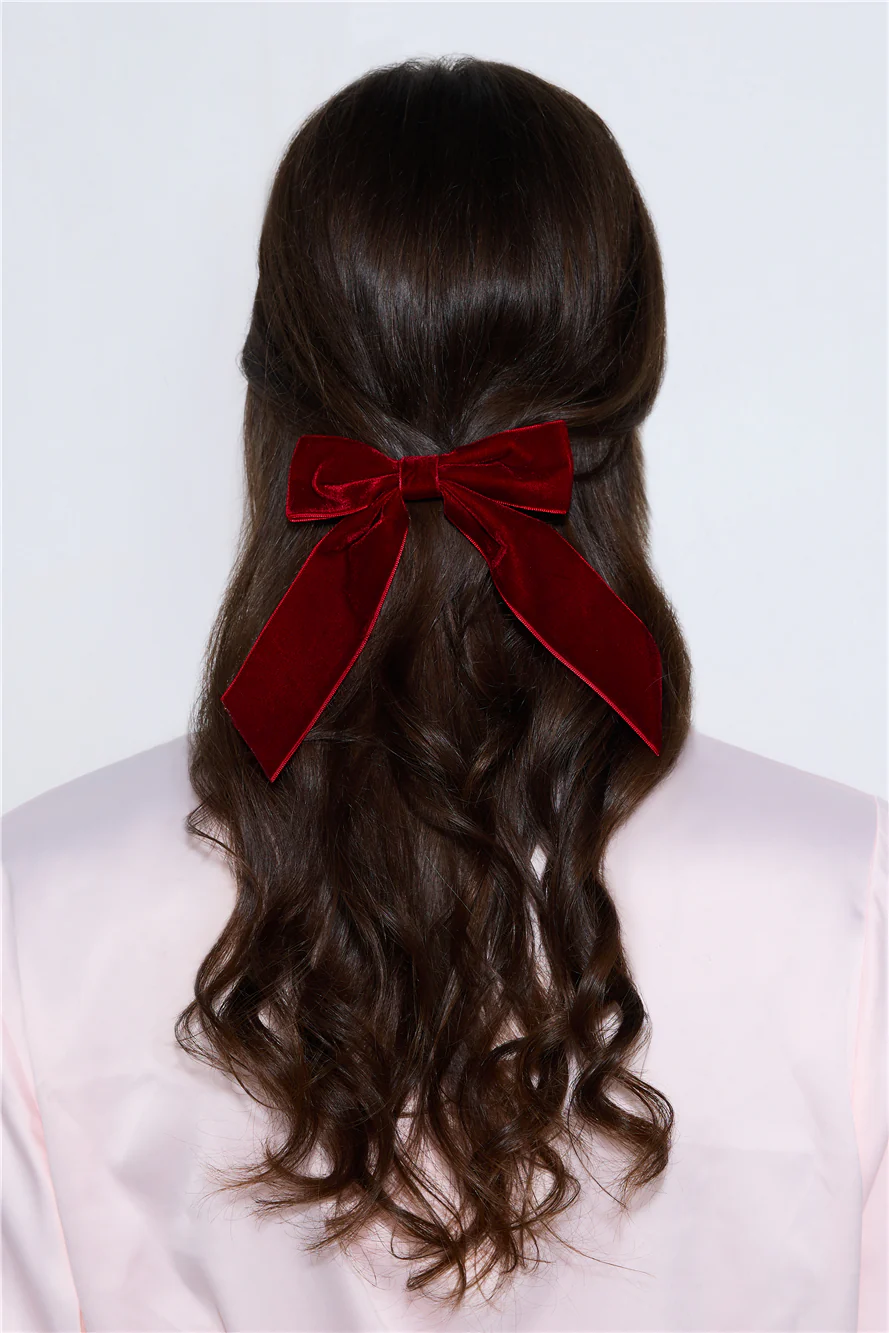Velvet Bow Hair Clip Red