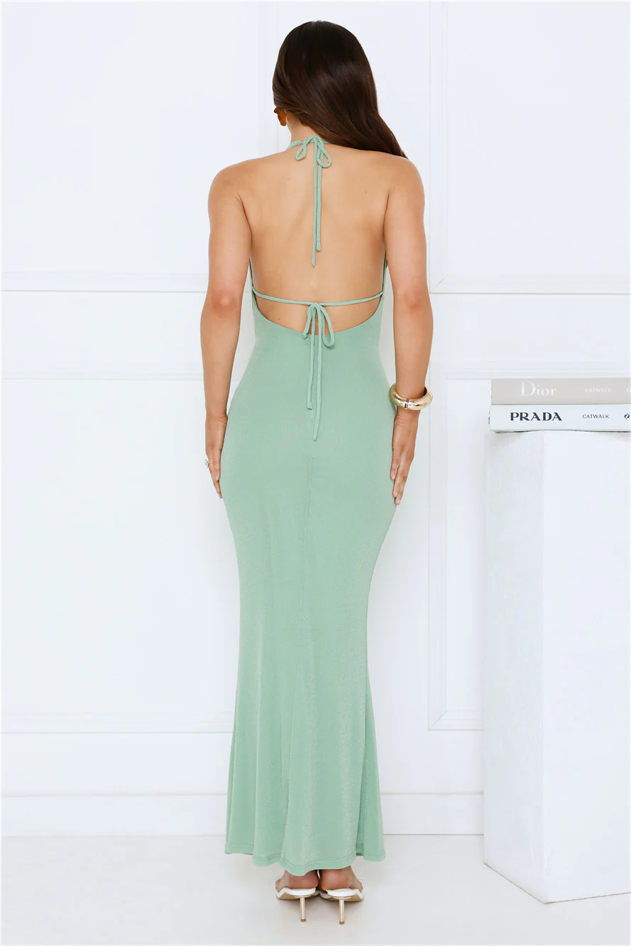 The Glow Club Halter Maxi Dress Sage