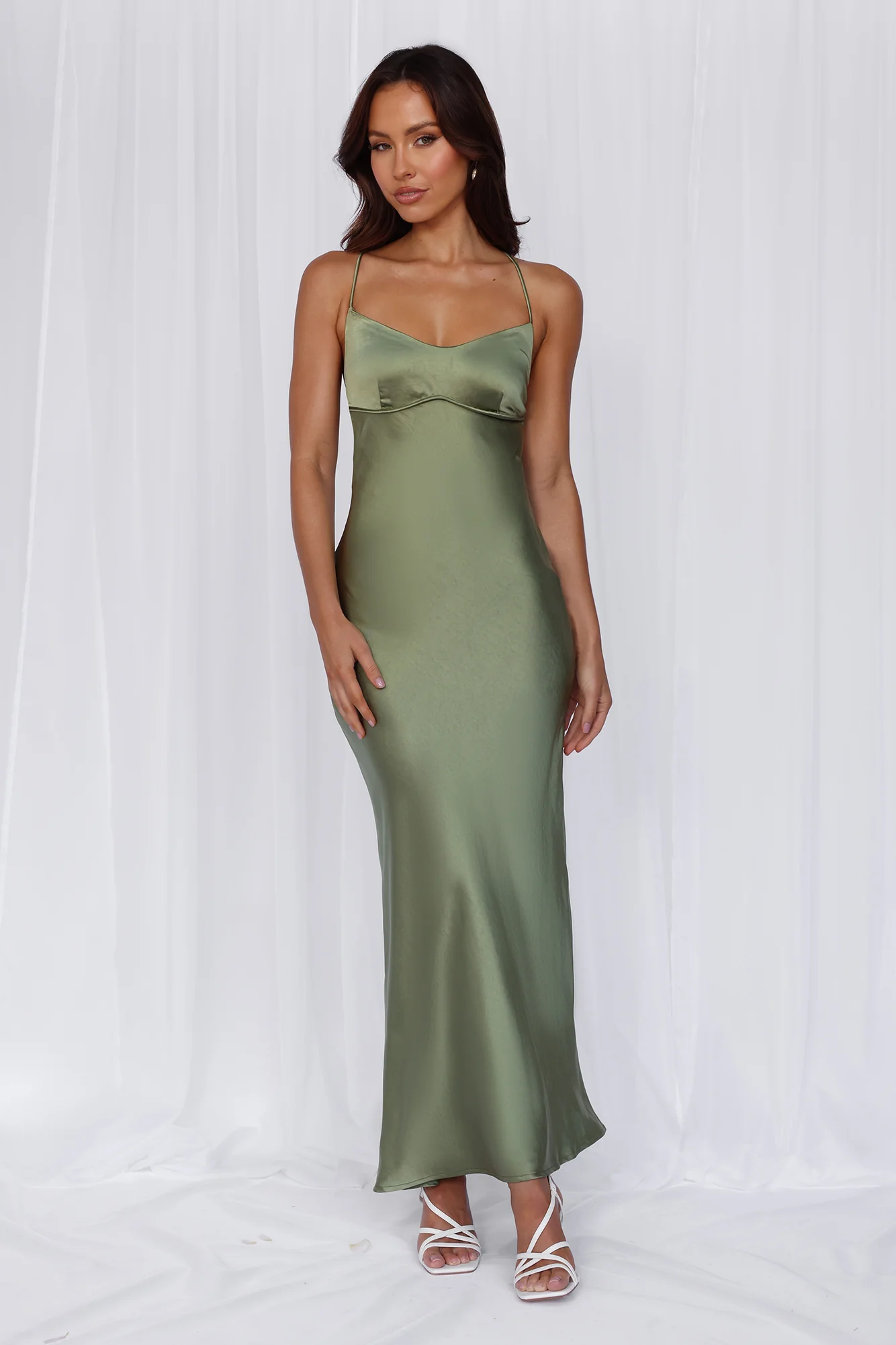 The Samara Satin Maxi Dress Olive