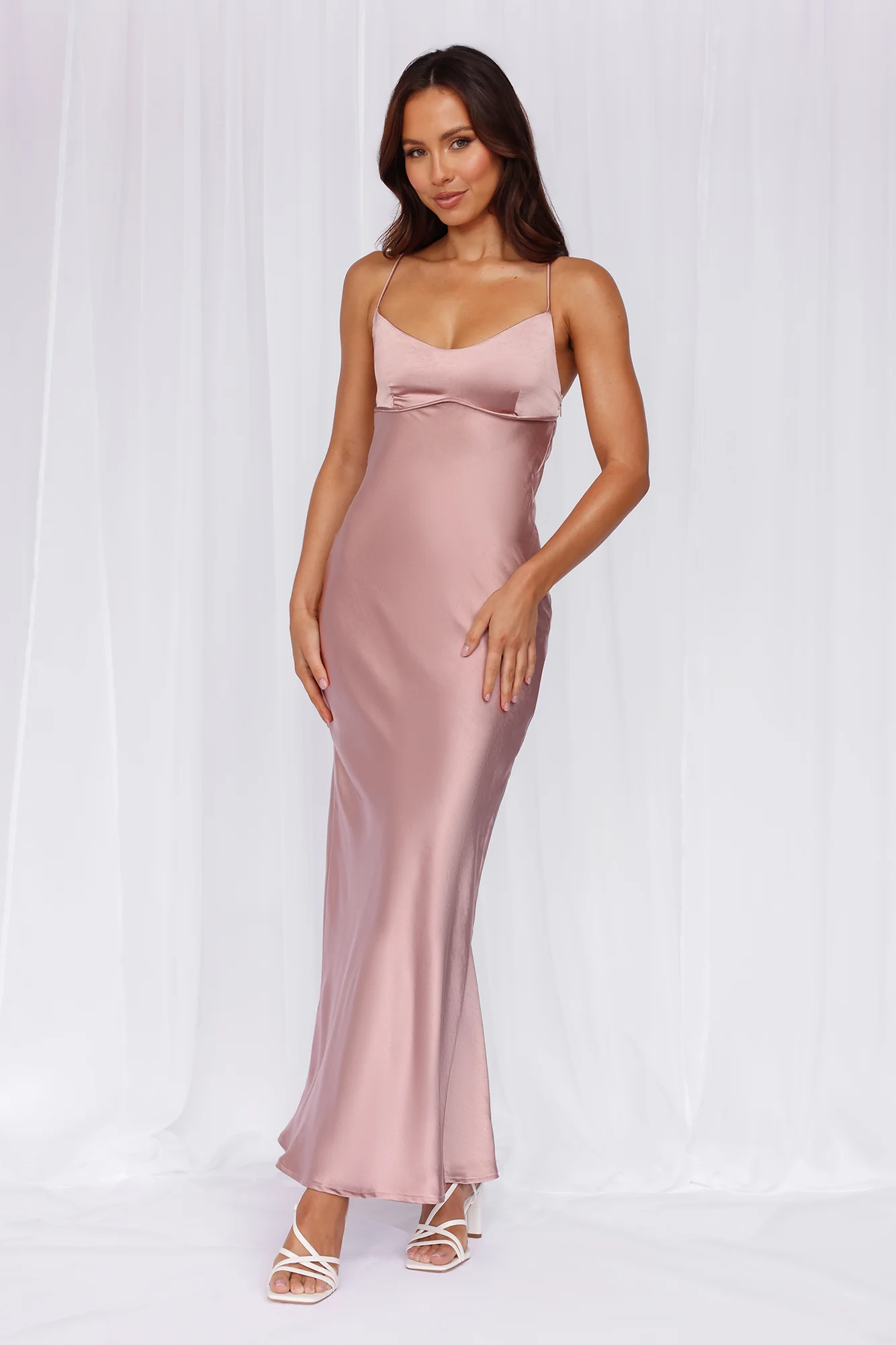 The Samara Satin Maxi Dress Dusty Pink