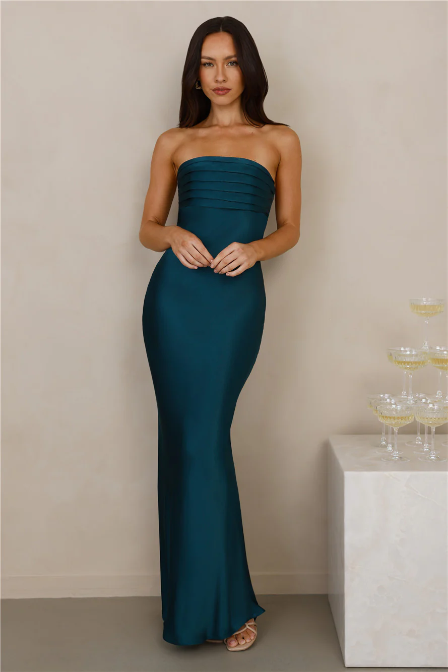 The Seraphina Strapless Satin Maxi Dress Teal