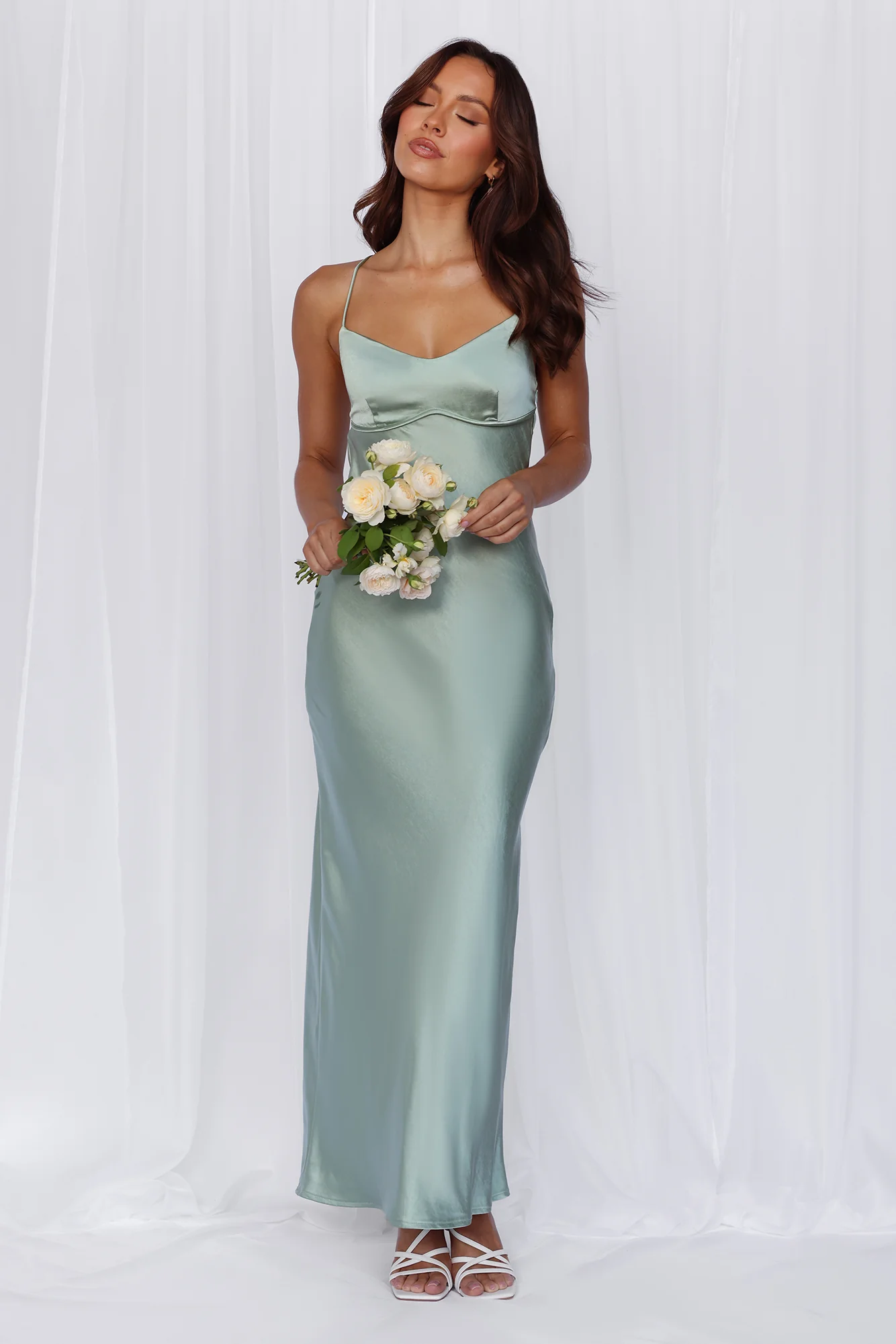 The Samara Satin Maxi Dress Sage