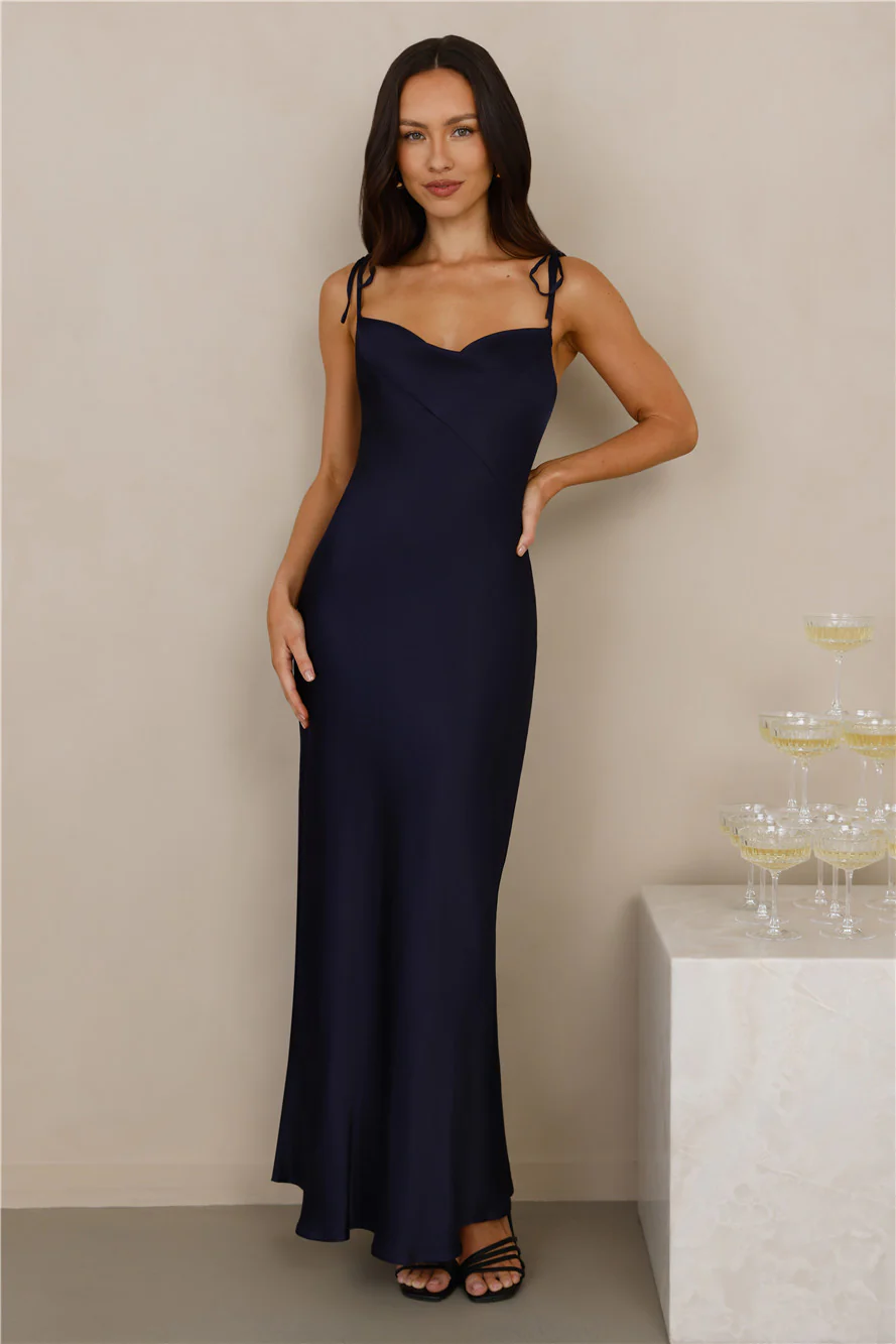 The Penelope Cowl Satin Maxi Dress Navy