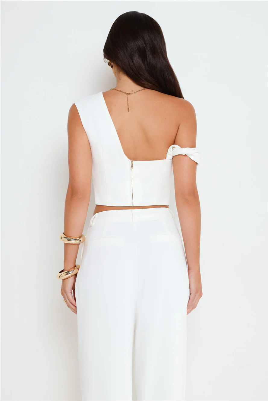 The Edit Tailored Off Shoulder Crop Top White