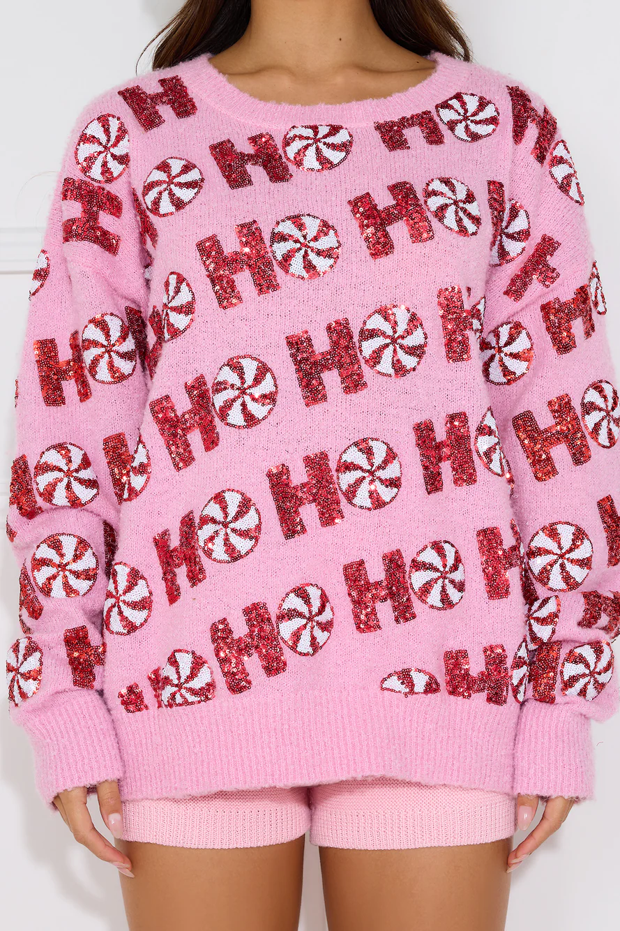 The Nice List Sequin Sweater Pink