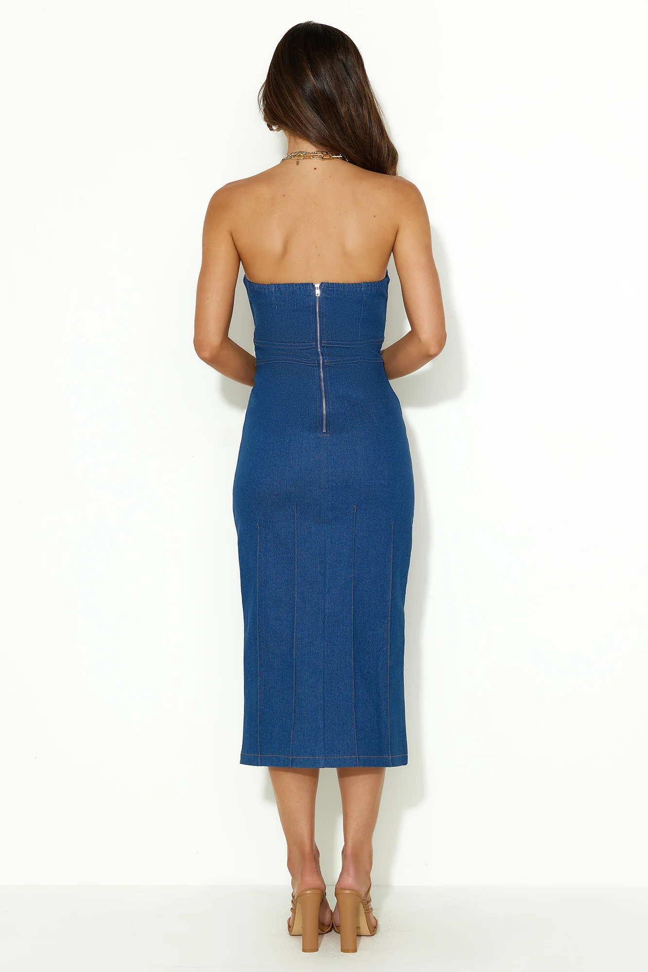 Successful Girl Strapless Midi Dress Denim