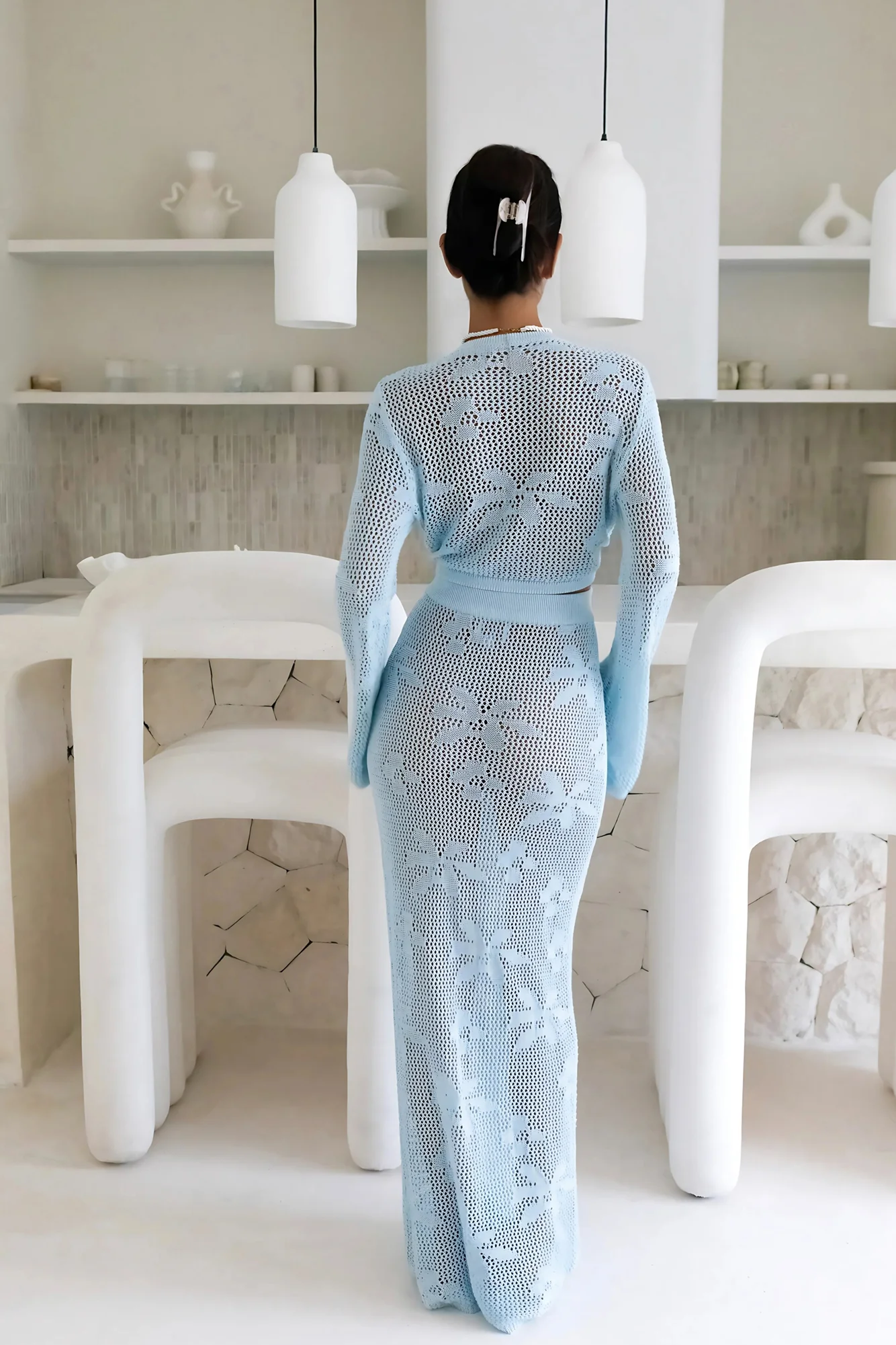 Terra Crochet Maxi Skirt Blue