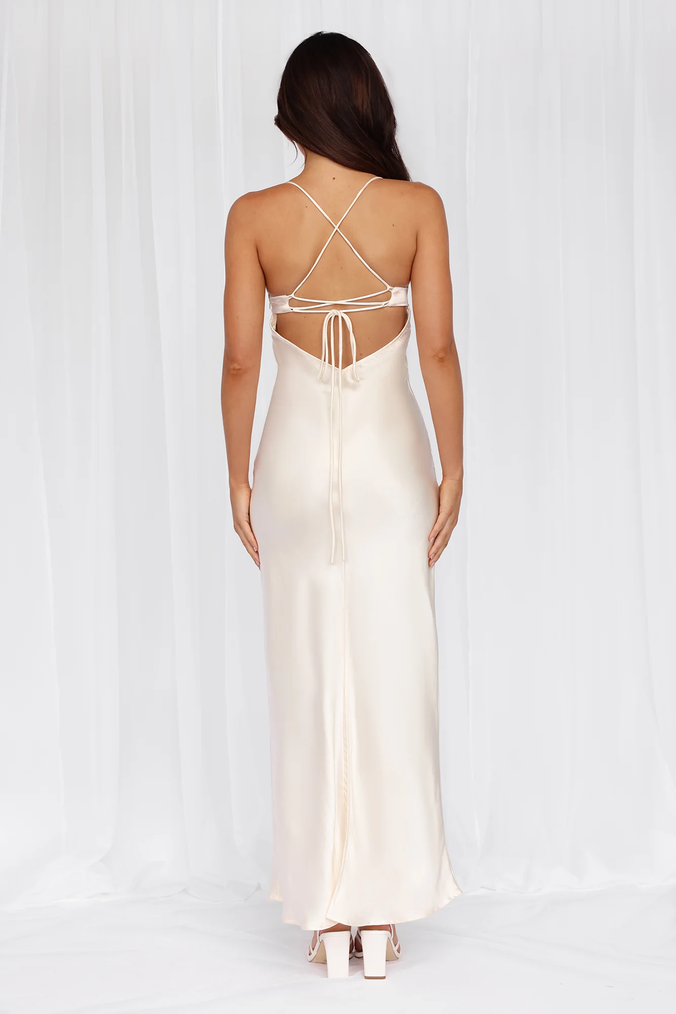 The Samara Satin Maxi Dress Pearl