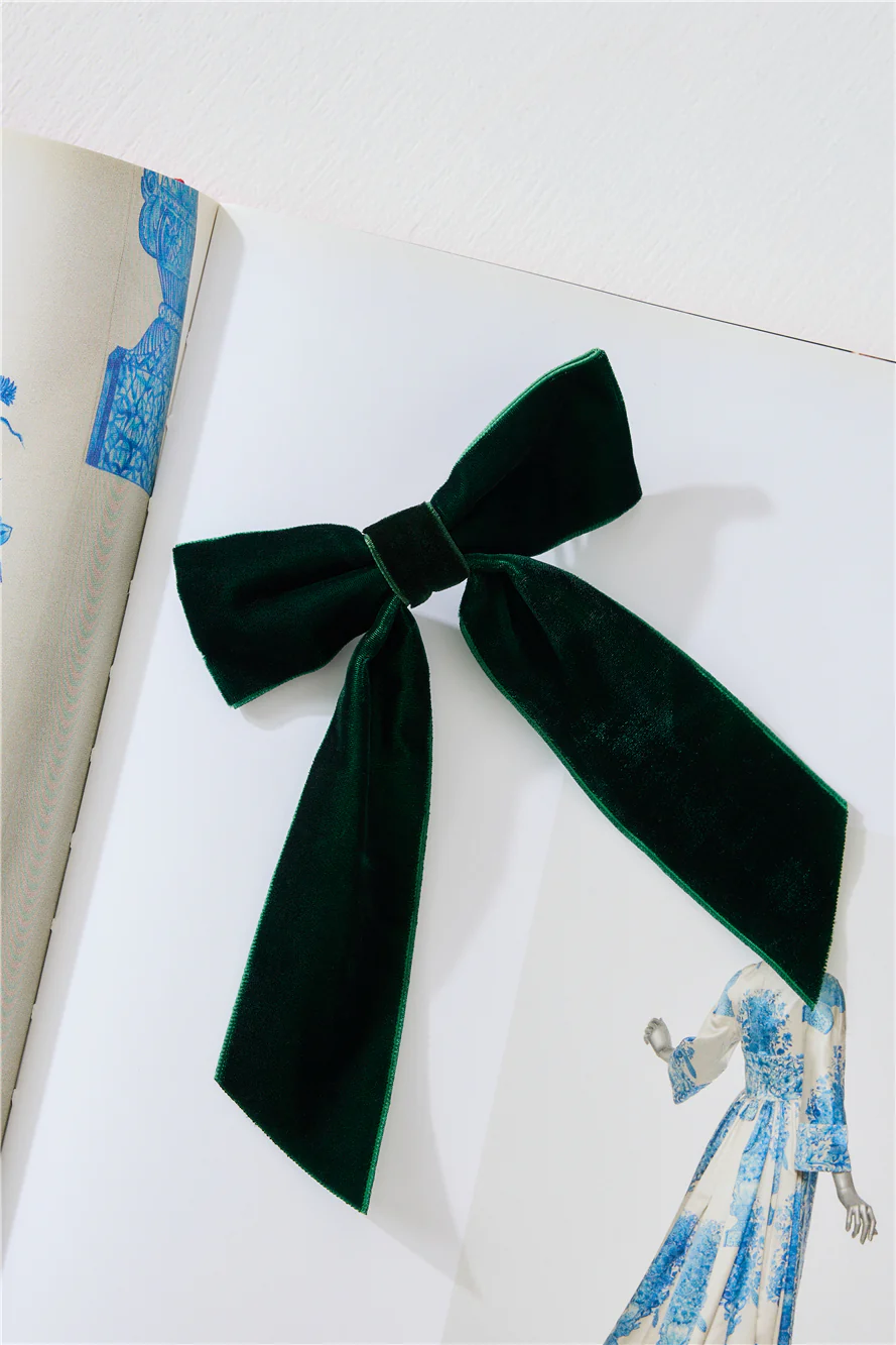 Velvet Bow Hair Clip Green
