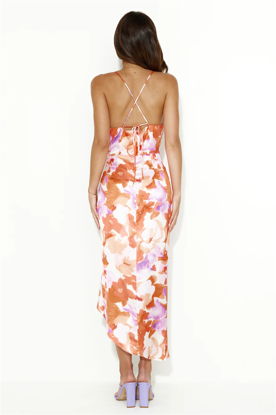 The One For You Satin Midi Dress Orange