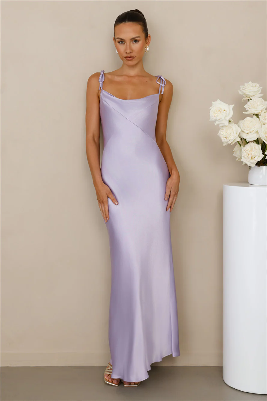 The Penelope Cowl Satin Maxi Dress Lilac
