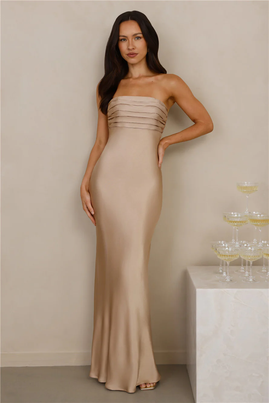 The Seraphina Strapless Satin Maxi Dress Champagne