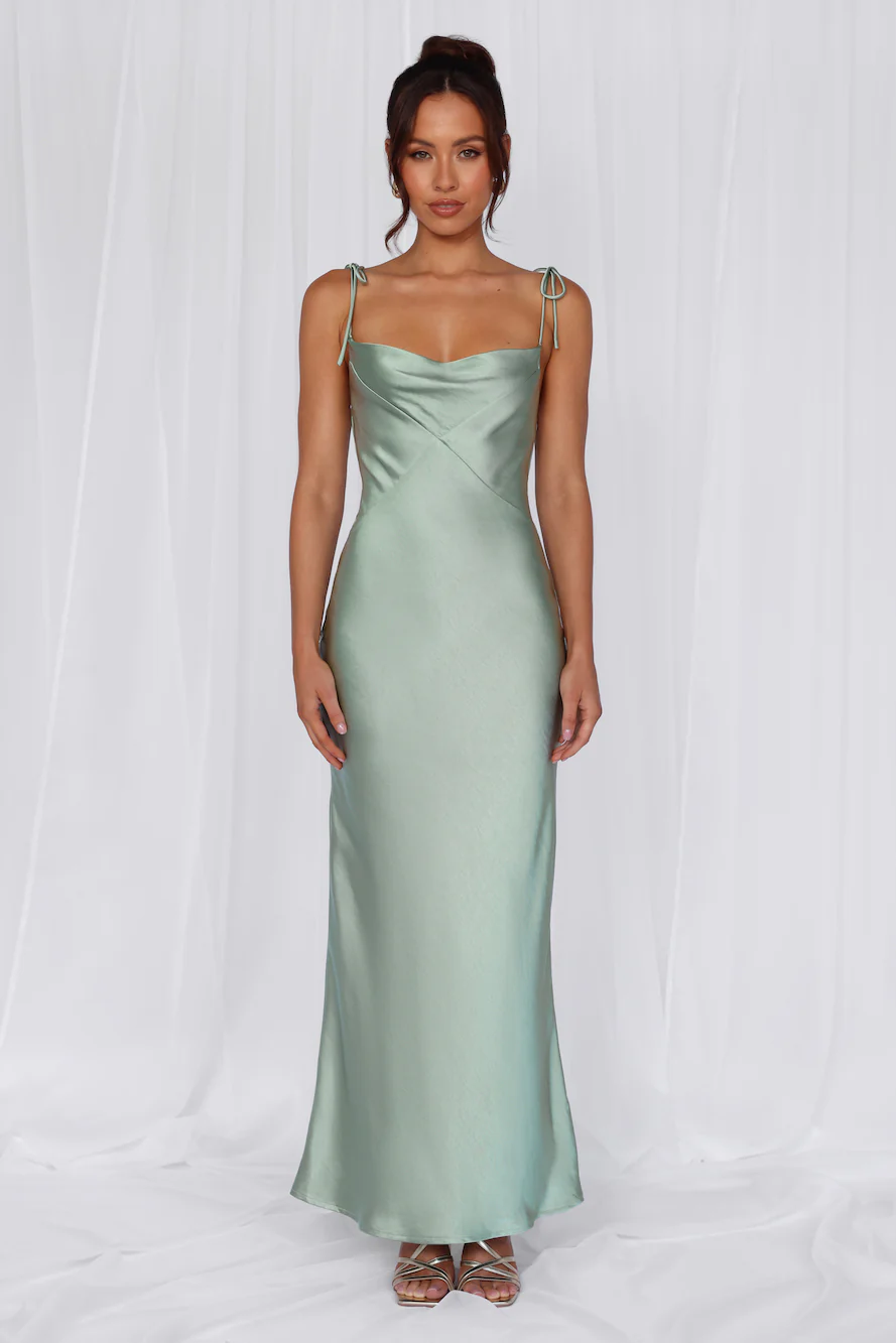 The Penelope Cowl Satin Maxi Dress Sage
