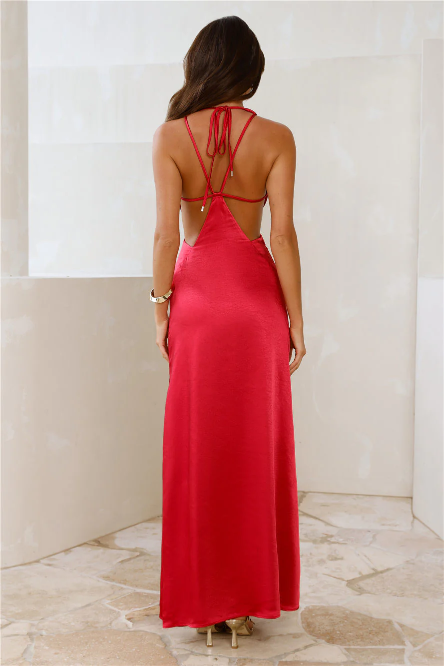 Until The Sun Rises Satin Maxi Dress Red