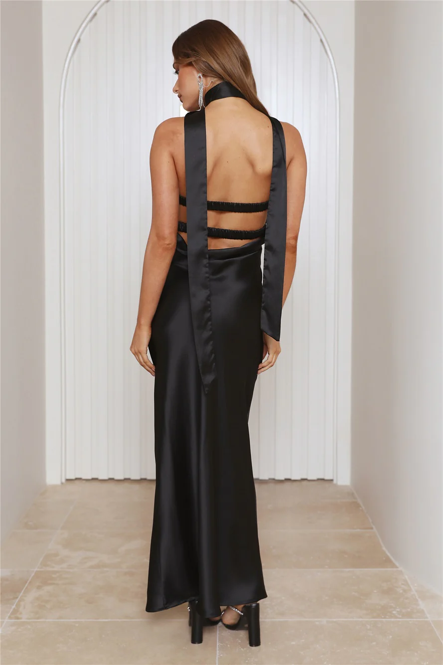 Trend Lover Satin Maxi Dress Black