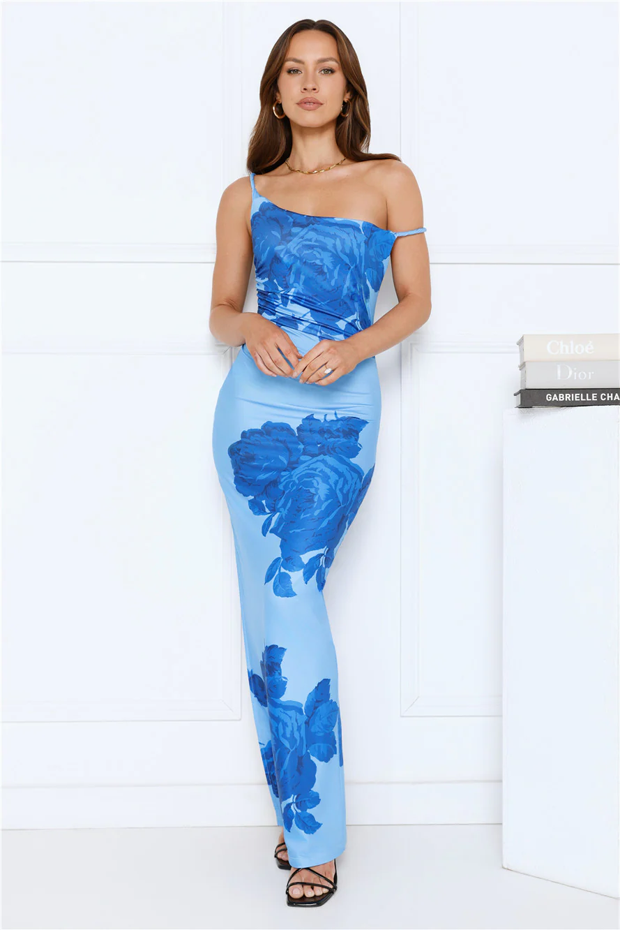 The Darling Edit Off Shoulder Maxi Dress Blue