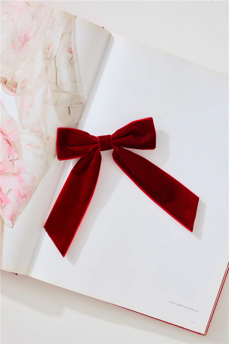 Velvet Bow Hair Clip Red
