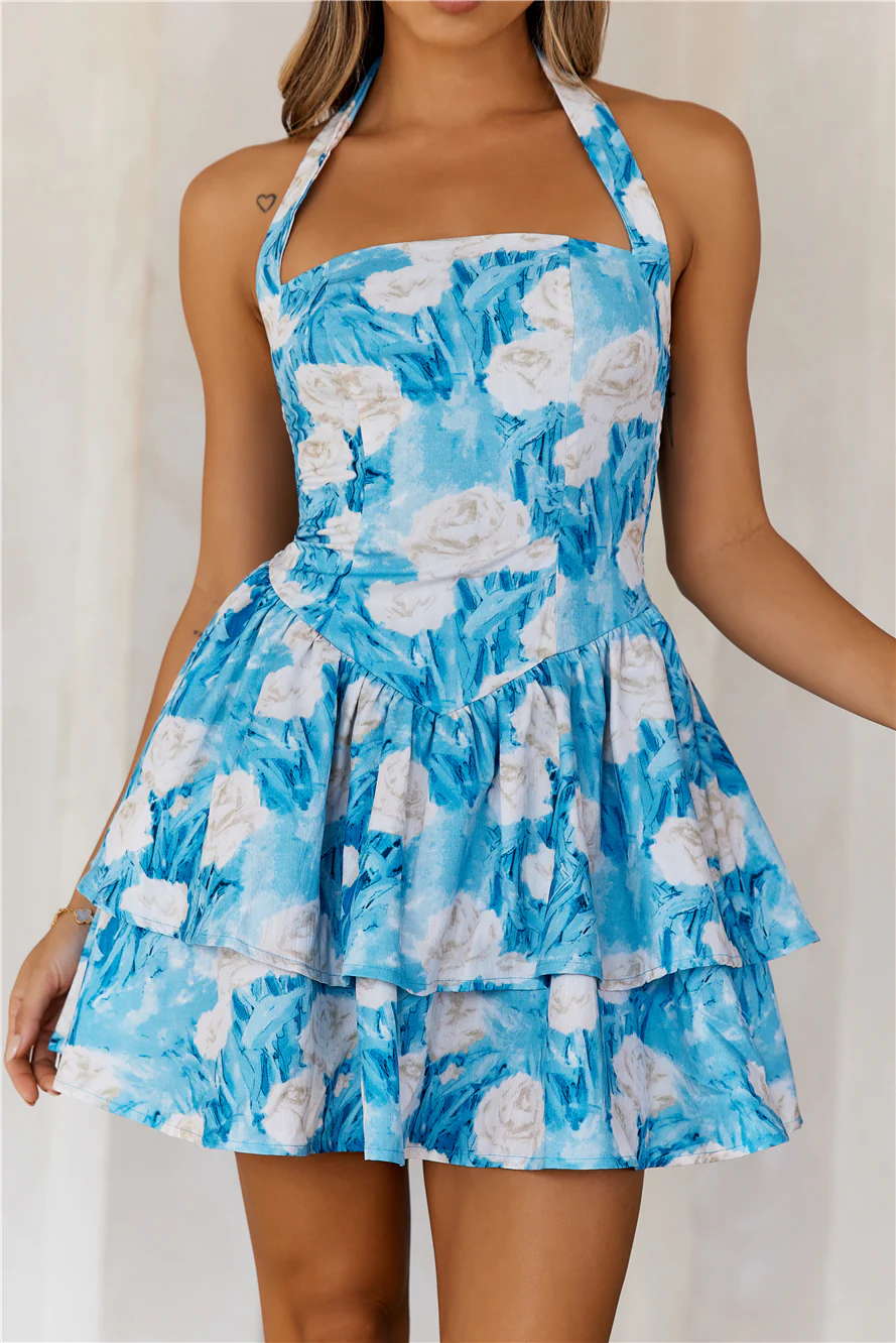 Treat You Right Halter Mini Dress Blue