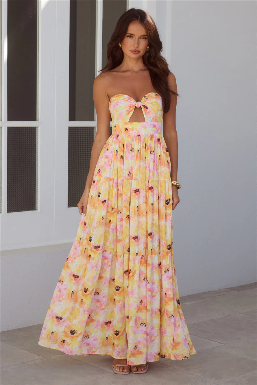 Sunlit Romance Strapless Maxi Dress Print