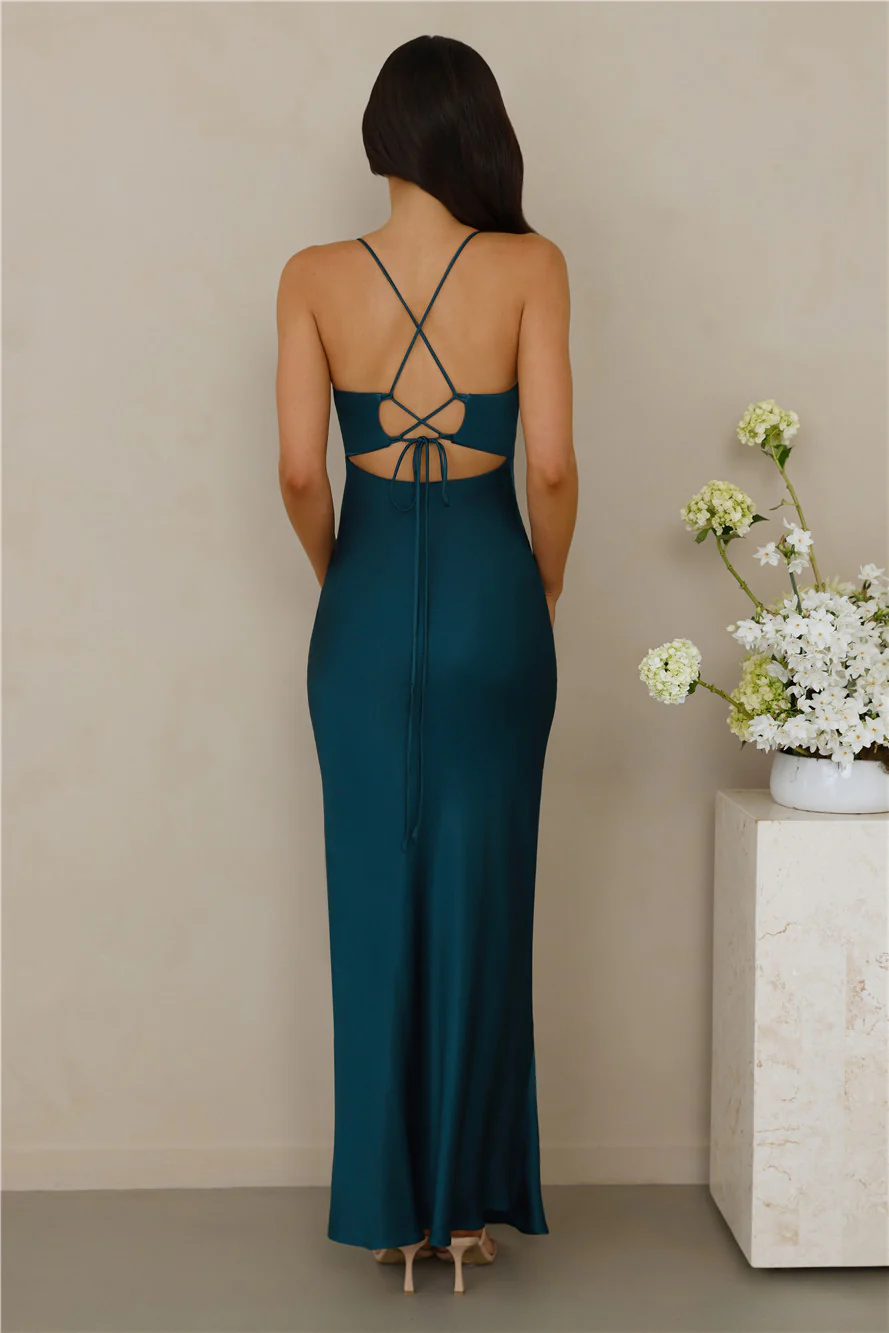 The Sophia Satin Maxi Dress Teal