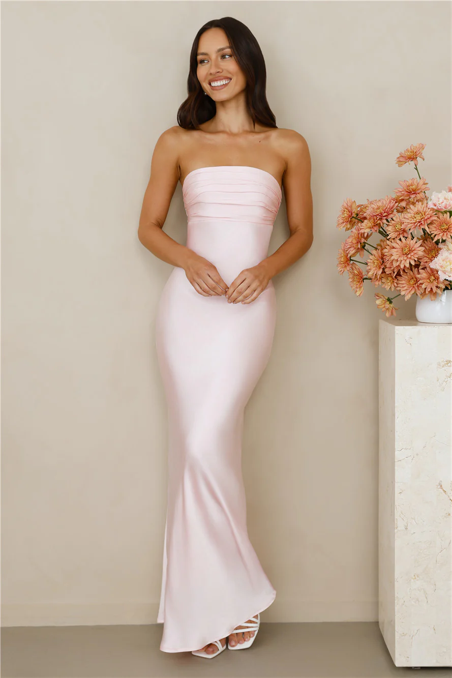 The Seraphina Strapless Satin Maxi Dress Pink