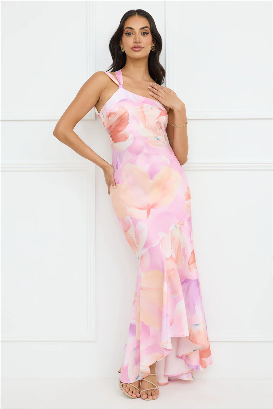 Serene Glow One Shoulder Satin Maxi Dress Purple