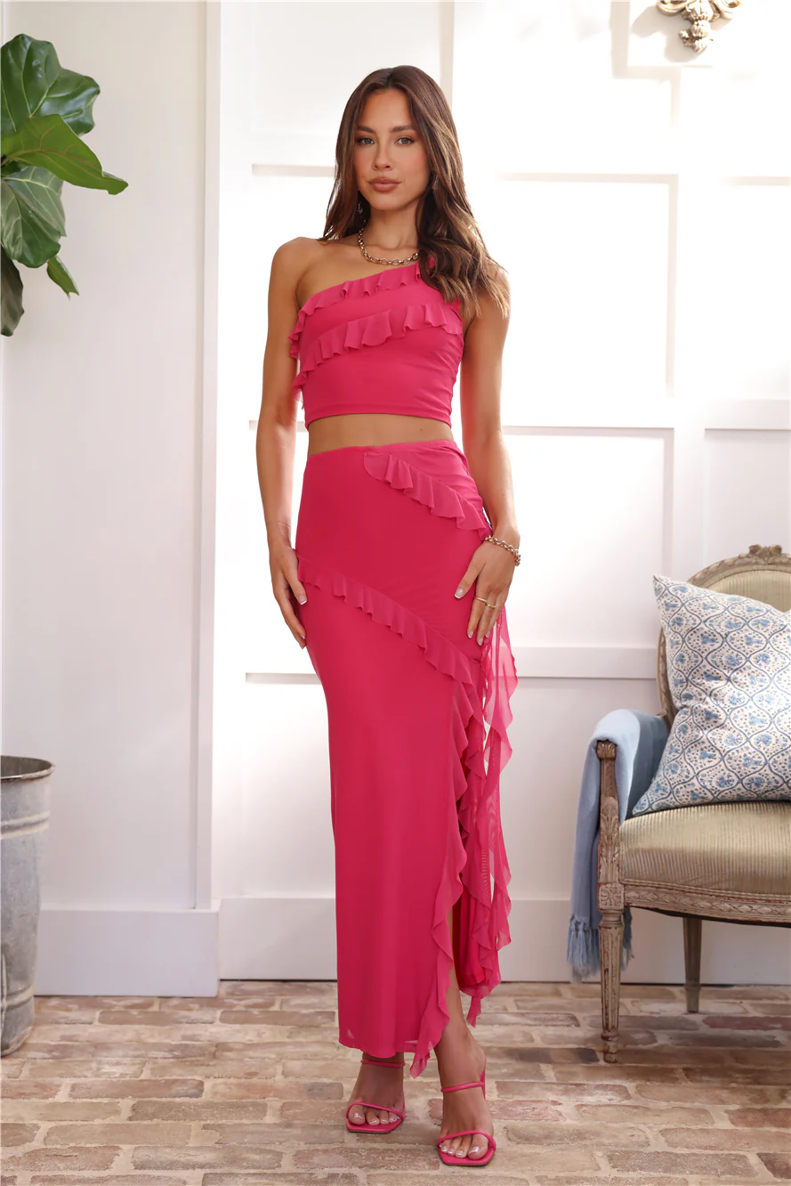 Try To Love Mesh Frill Crop Top Pink