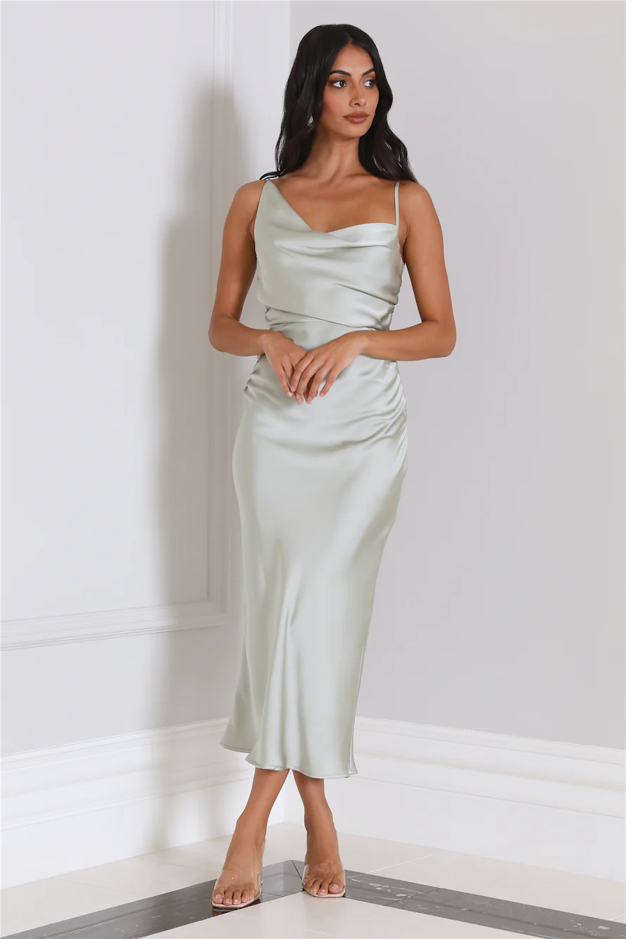Silky Touch Satin Midi Dress Sage