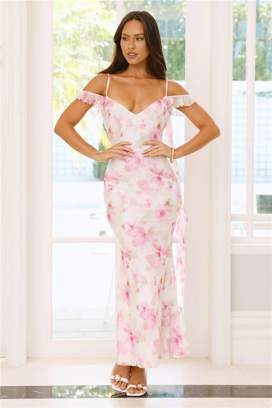 Starburst Gleam Mesh Maxi Dress Pink