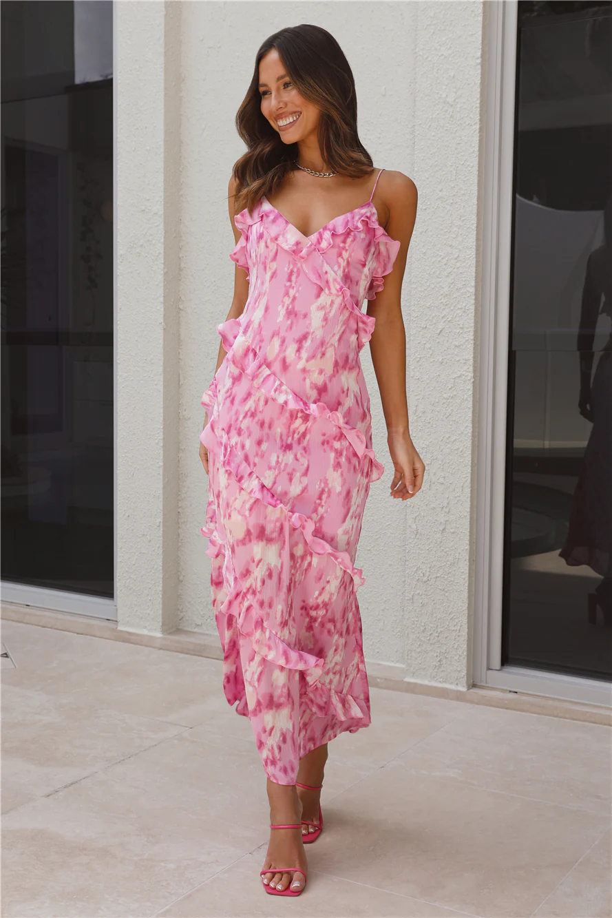 Tickle Fancy Frill Maxi Dress Pink