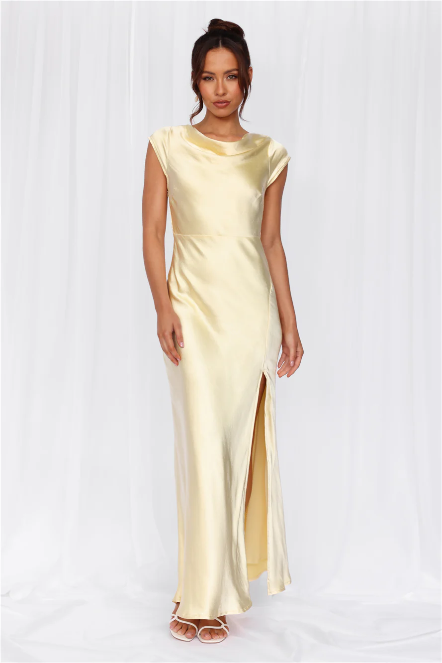 The Valentina Cap Sleeve Satin Maxi Dress Yellow
