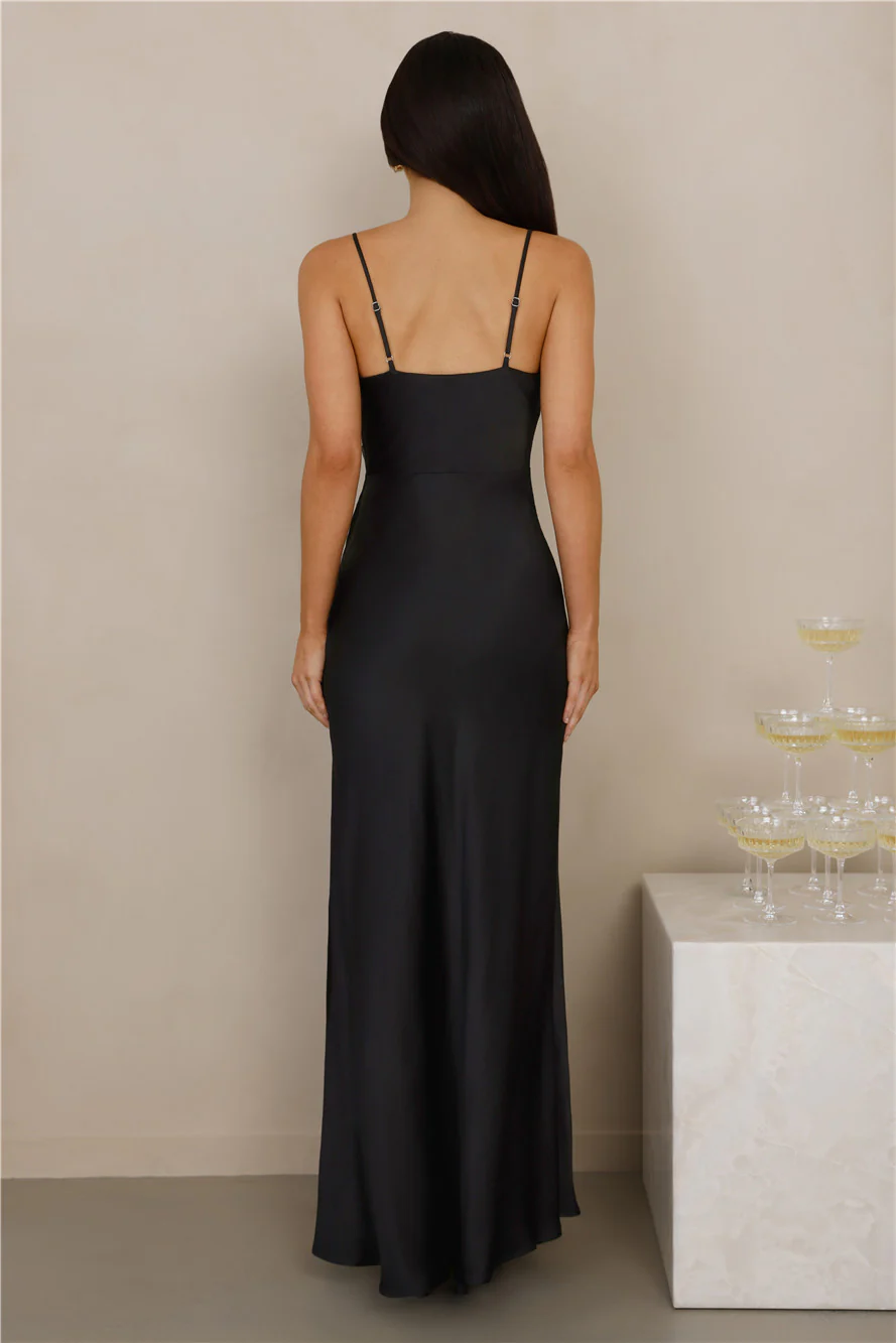 The Violetta Satin Maxi Dress Black