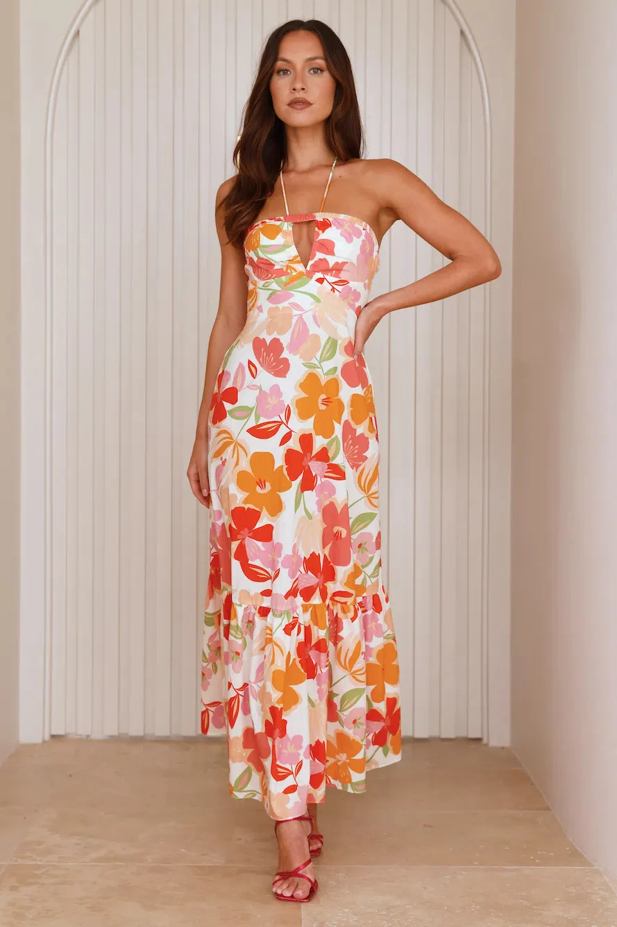 Surfside Escape Halter Maxi Dress Orange