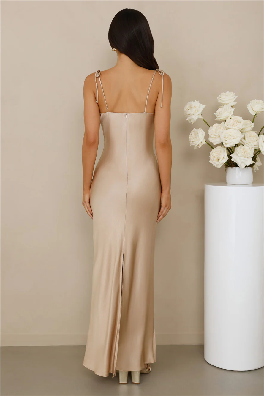 The Penelope Cowl Satin Maxi Dress Champagne