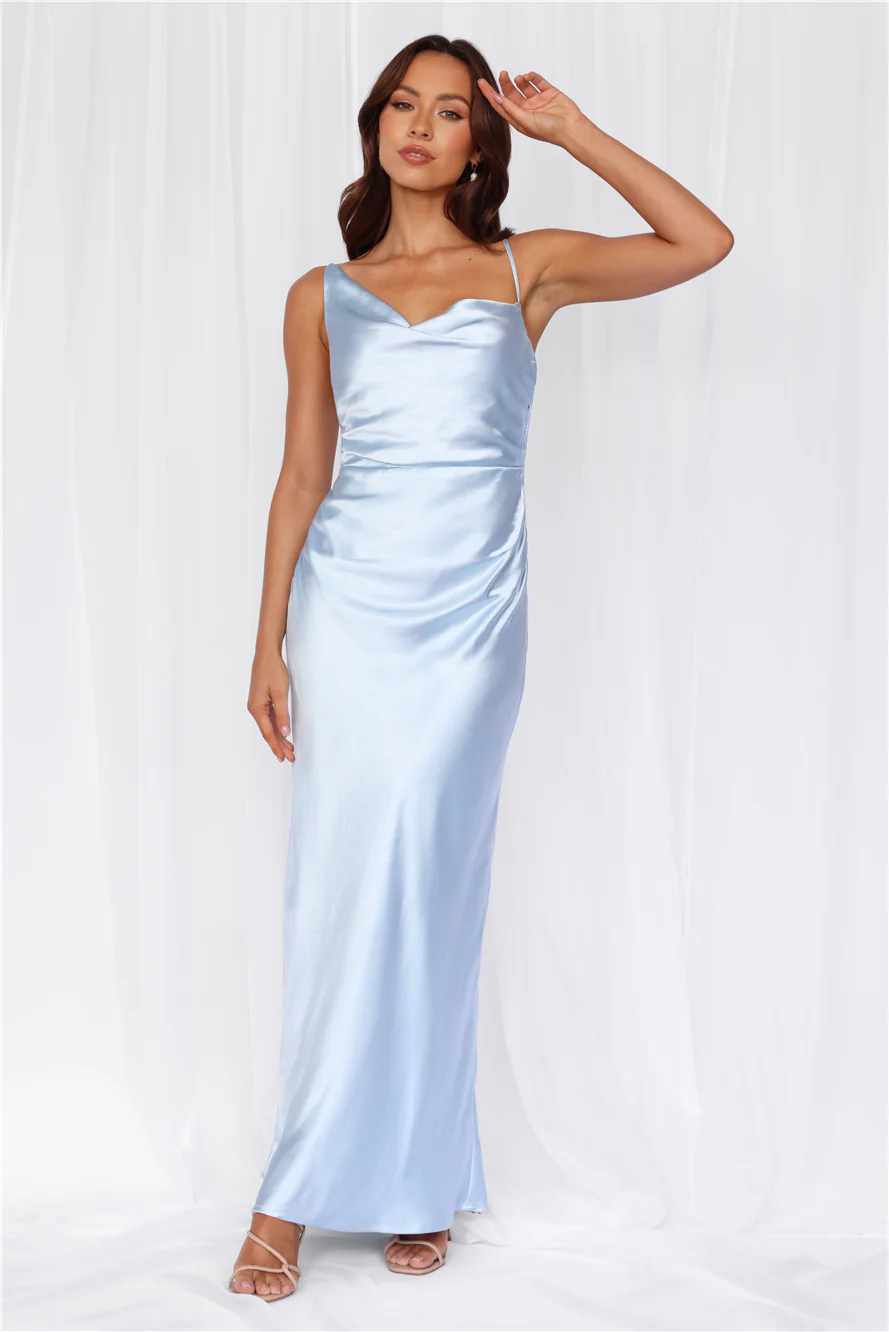 The Madeline Cowl Satin Maxi Dress Blue