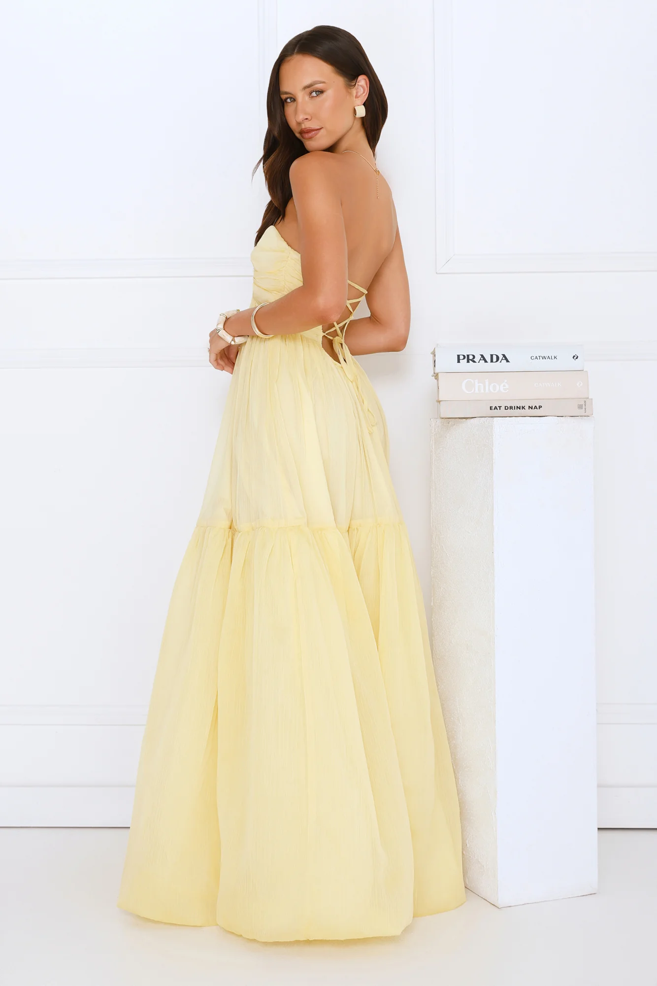 Unforgettable Style Strapless Maxi Dress Yellow