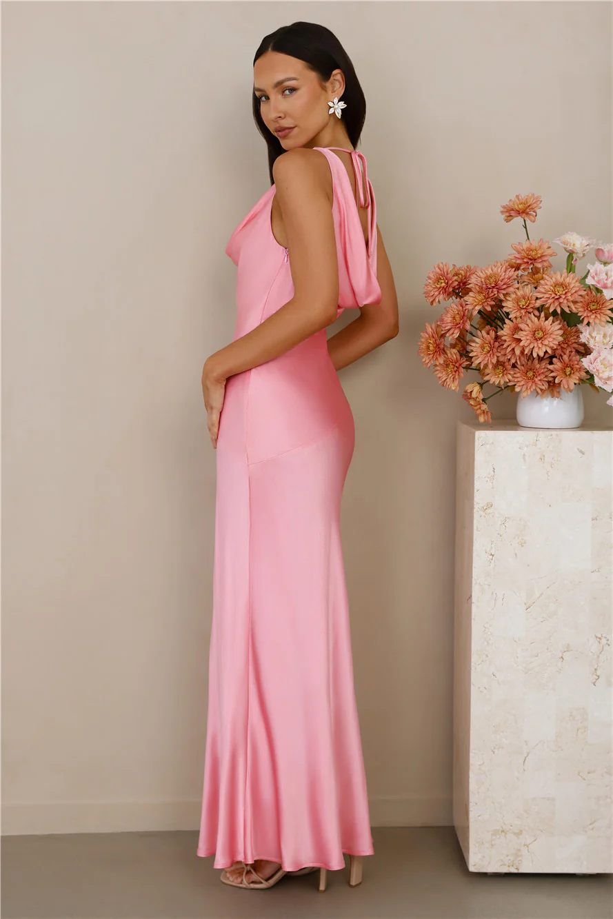 The Loretta Cowl Satin Maxi Dress Candy