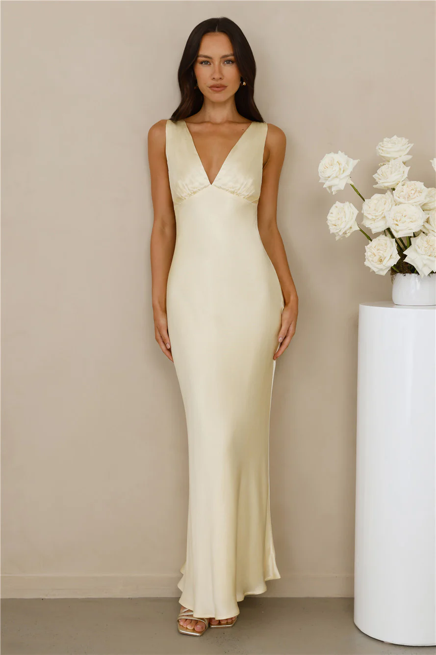 The Isabeau Satin Maxi Dress Yellow