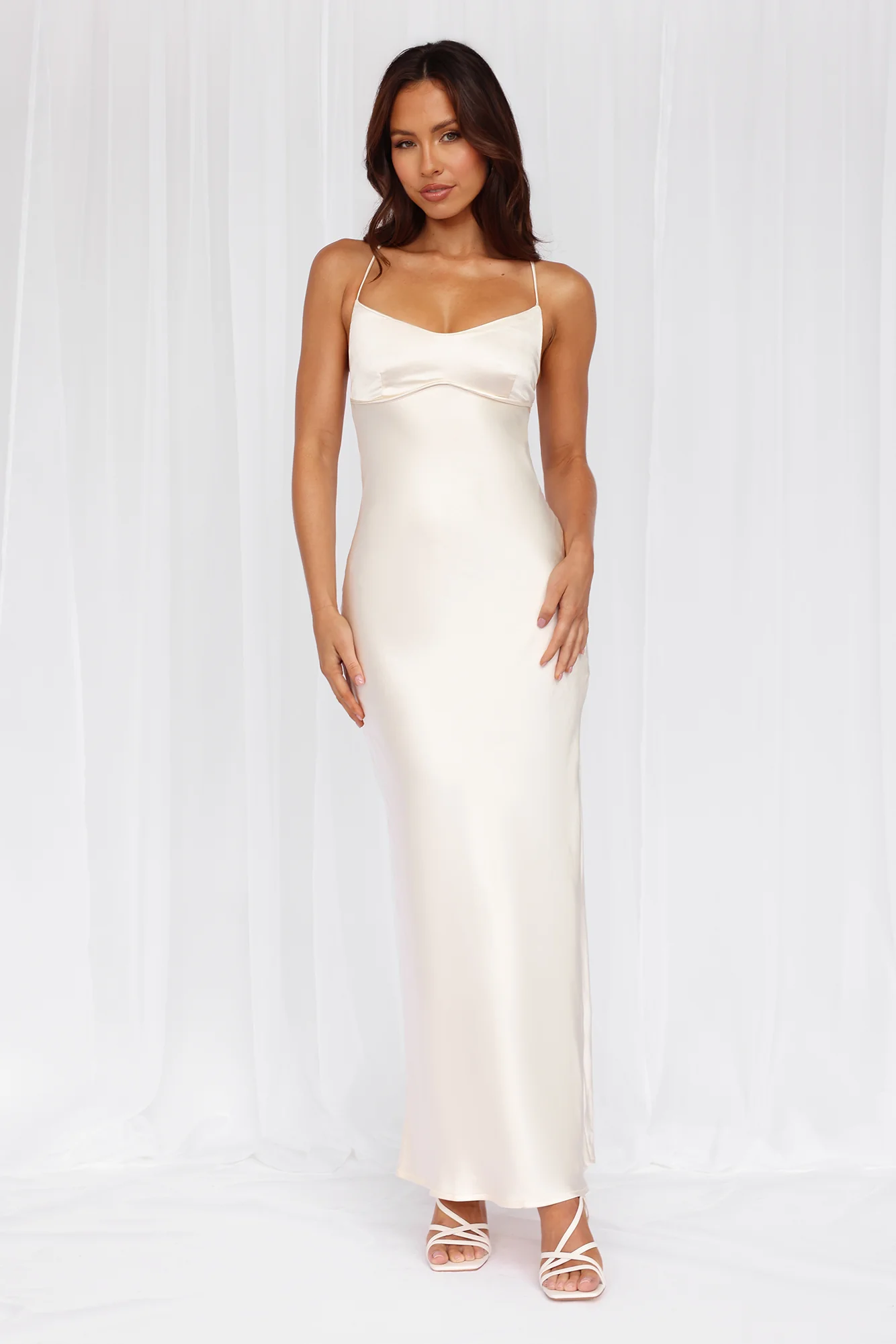 The Samara Satin Maxi Dress Pearl