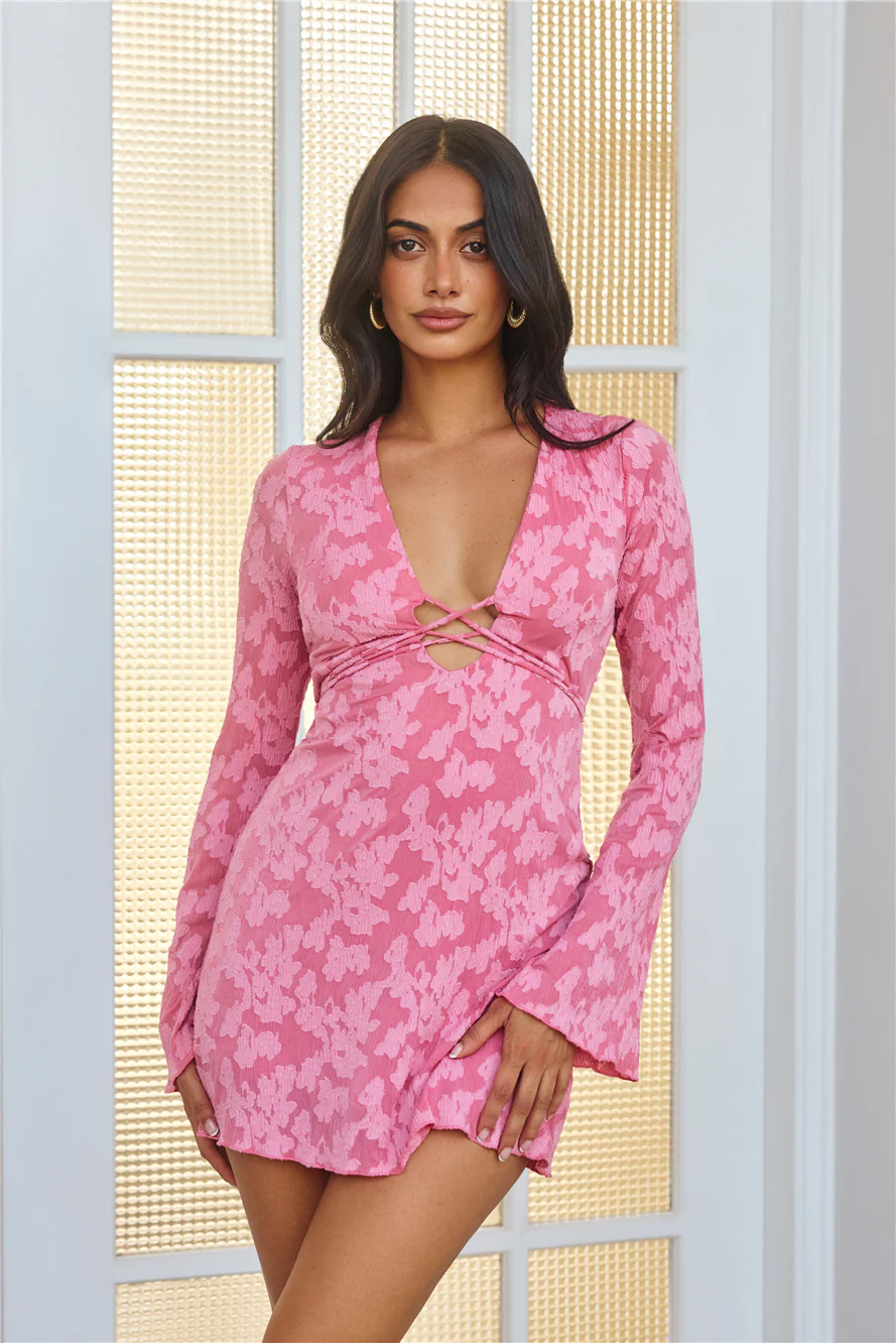 Sparkling Stories Long Sleeve Mini Dress Pink