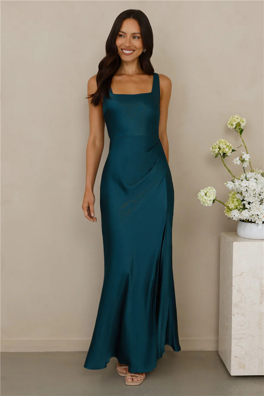 The Evelina Satin Maxi Dress Teal